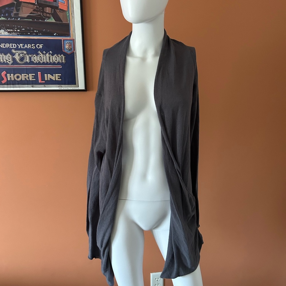 MM COUTURE charcoal gray draped open cardigan sweater